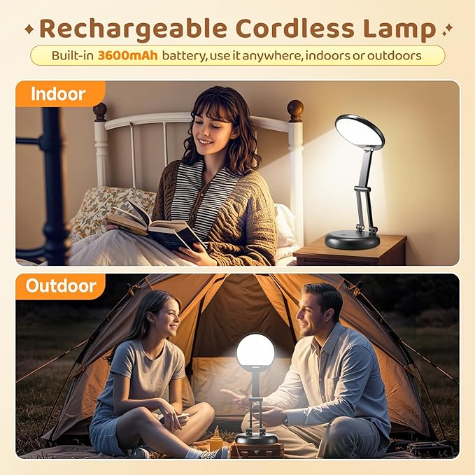 COOLNIGHT Small Desk Lamp, 10 Brightness LED Desk Lamp for Home Office, Rechargeable & Cordless, Eye-caring, Black