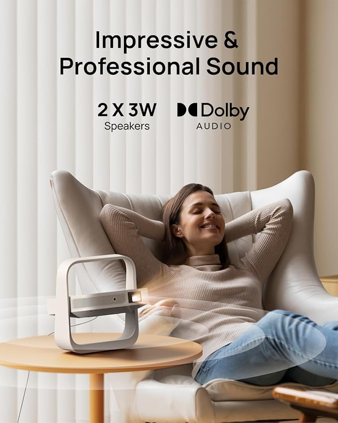 XGIMI Elfin Flip Plus Portable Projector, Google TV with Licensed Netflix, 500 ISO Lumens, 1080P Resolution Home Projector, Build-in Adjustable Stand, Lightweight and Compact Design, Screen Adaption