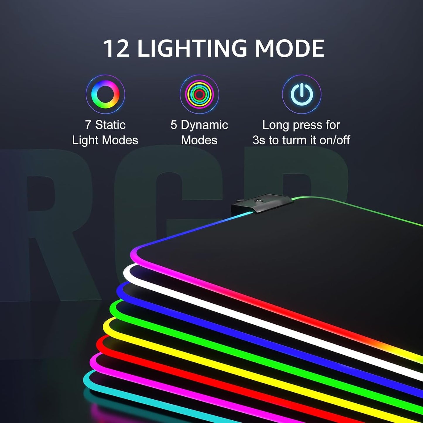 KTRIO RGB Large Gaming Mouse Pad with Stitched Edges, Superior Micro-Weave Cloth, Non-Slip Base, Water Resist Coating, 31.5 x 11.8 in, RGB Black