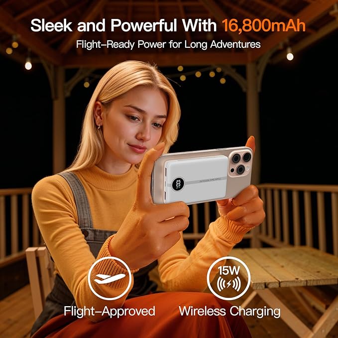 Magnetic Portable Charger, 16800mAh Wireless Power Bank, with 20W USB-C Fast Charging and LED Digital Display Magnetic Battery Pack, Compatible with iPhone 16/15/14/13/12 Full Series (2025)