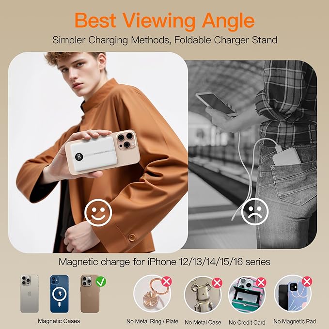 Magnetic Portable Charger, 16800mAh Wireless Power Bank, with 20W USB-C Fast Charging and LED Digital Display Magnetic Battery Pack, Compatible with iPhone 16/15/14/13/12 Full Series (2025)