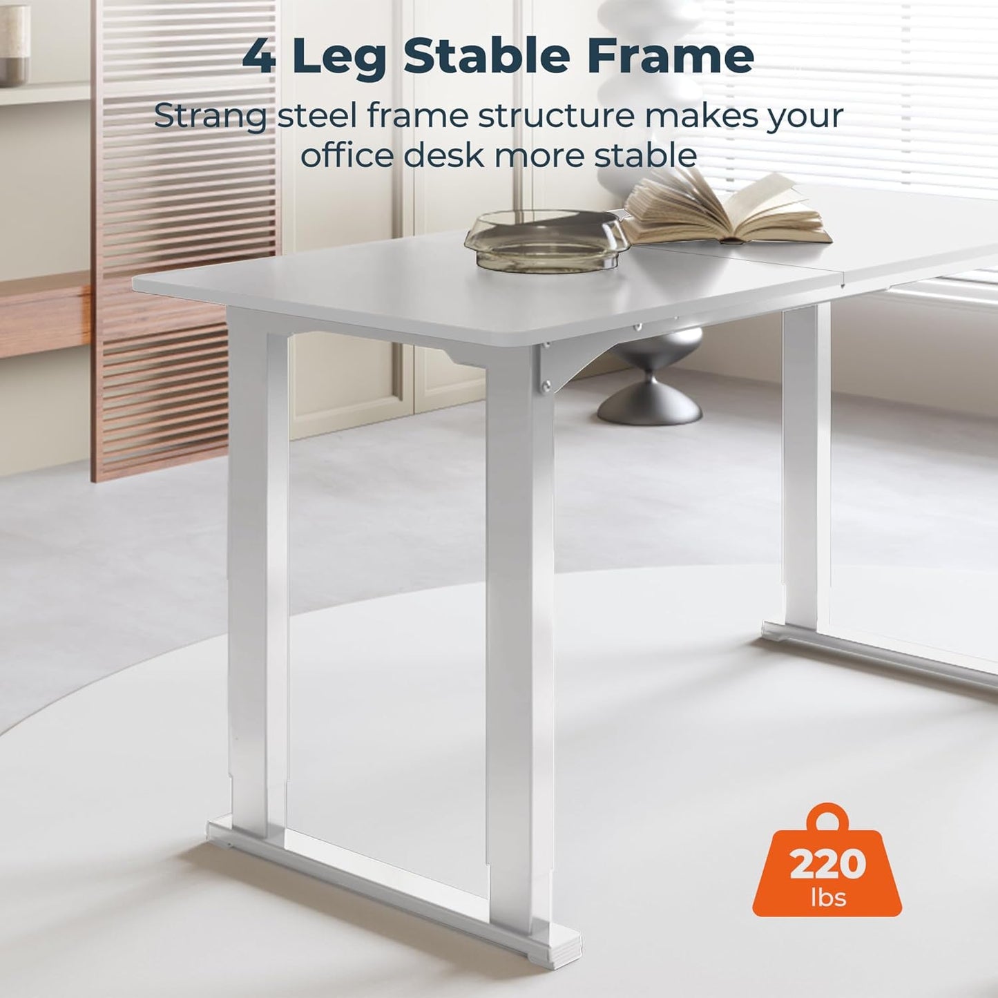 4 Legs Standing Desk, Large 63x28 Inches Electric Adjustable Height Desk with Splice Board, Stand Up Desks Home Office Computer Workstation, White