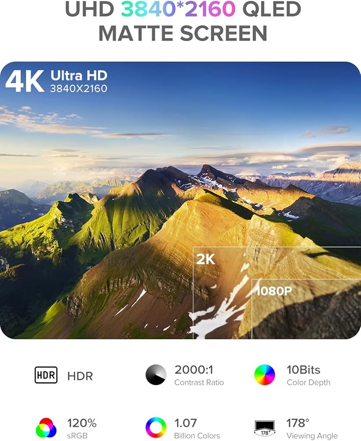 Newsoul 4K QLED Portable Monitor, 18.4" UHD 3840 * 2160 Laptop Monitor, 120% sRGB Large Portable Screen Built-in USB-C Mini HDMI with VESA & Cover Second Screen for Phone Game Console