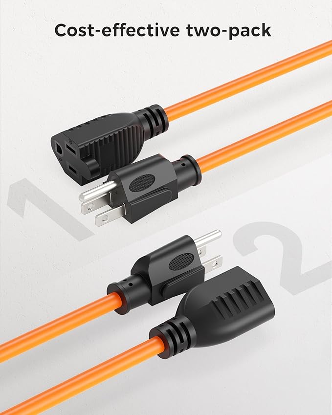 [UL Listed] Cable Matters 2-Pack 16 AWG Heavy Duty 13A Power Extension Cord - 6ft, 3 Prong Power Cord Extension, NEMA 5-15P to NEMA 5-15R, Orange