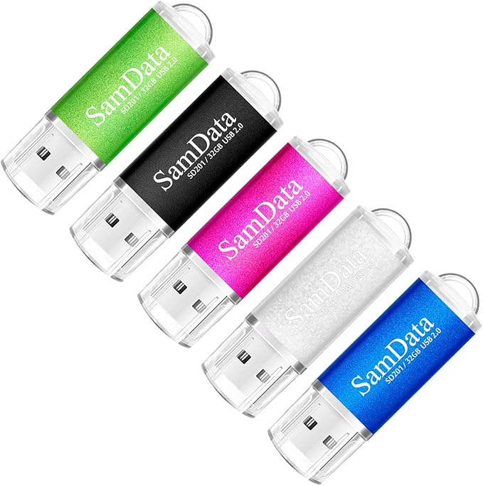 5 Pack 32GB USB Flash Drives USB 2.0 Thumb Drives Memory Stick Jump Drive Zip Drive, 5 Colors: Black Blue Green Silver Pink