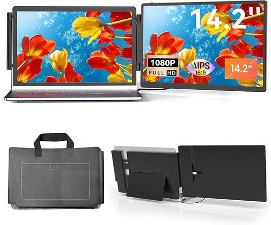 Redalf Portable Monitor 14.2'' FHD 1080P FHD IPS USB C HDMI Laptop Screen Extender IPS Display Speakers, Plug&Play, External Monitor for Laptop 13-16.1" PC Mac Chrome (14.2 inch)