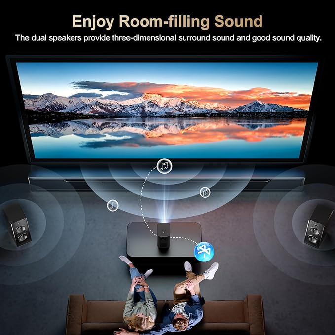 [Electric Focus] Projector with WiFi and Bluetooth, Native 1080P 15,000 Lumens 4K Supported, Agreago Outdoor Movie Projector for Home Theater UP to 300", for iOS/Android/TV Stick/HDMI/USB