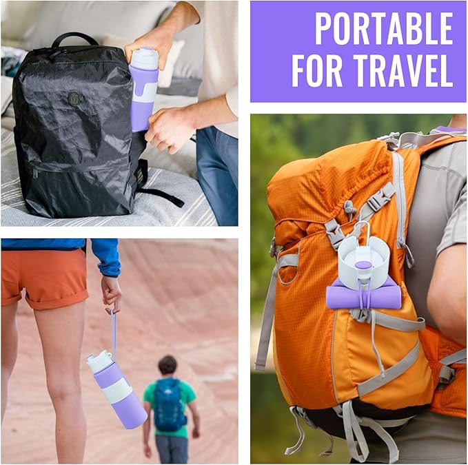 Nefeeko Collapsible Water Bottle, BPA Free 26oz Foldable Water Bottle for Travel Sports, Leak-Proof Spill-Proof Portable Water Bottles with Carabiner, Lightweight