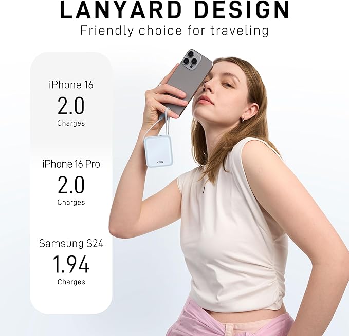 VINKO Portable Charger with Built-in Cable, 10000mAh 22.5W Fast Charging USB C Battery Bank, Cell Phone Power Bank for iPhone 16 15 14 Samsung Galaxy S24 S23 Series Android Tablet (Blue)