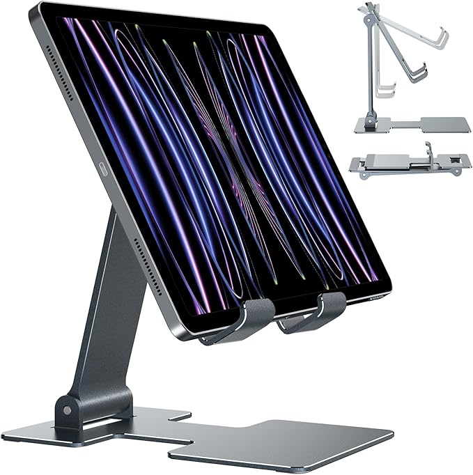 Anozer Tablet Stand,Adjustable Tablet Holder for Desk,Foldable for iPad Stand Dock Holder for iPad Air 5/4/Mini 6/Mini 5/10.2/Pro 12.9/Pro 11,Portable Monitor,Surface (4-13 inch)-Grey