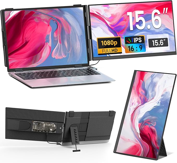 Laptop Screen Extender - 15.6" FHD 1080P Portable Monitor for Laptop, Detachable & Plug and Play Dual Monitor Extender for 13"-17.3" Laptops, Compatible with Wins/Mac/Android/Chrome