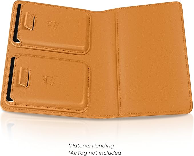 Kings Loot Passport Holder Wallet – RFID Blocking Leather Travel Wallet with Built-in Airtag Holder – Holds 1-6 Cards & Passport – Easy Pull Tab – Slim & Stylish Wallets (Cognac/Premium Engraved)
