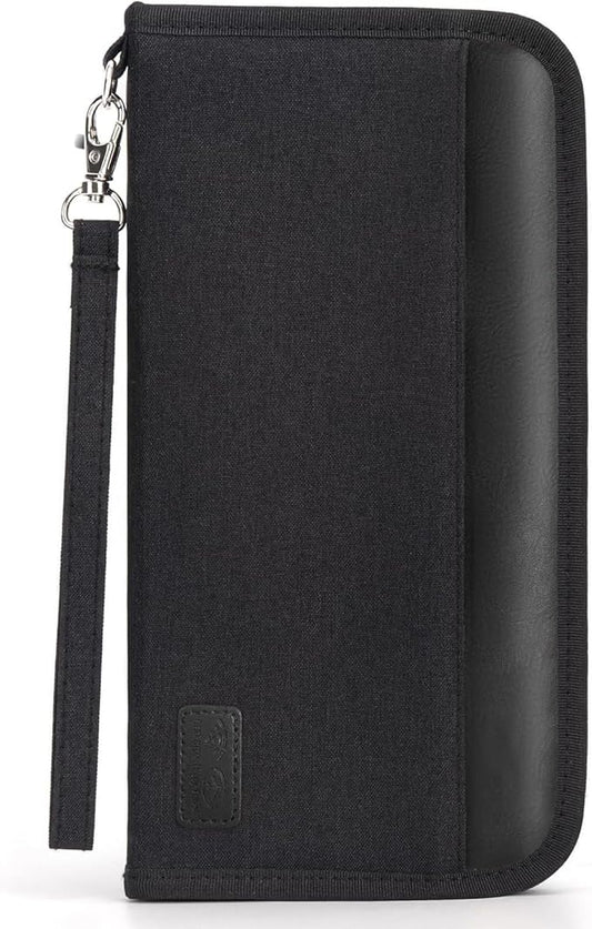 Passport Holder Family, RFID Blocking Travel Passport Wallet for 4-6 Women Men, Waterproof Travel Document Organizer Credit Cards Case, Portable Passport Bag with Zipper Pocket (Black)