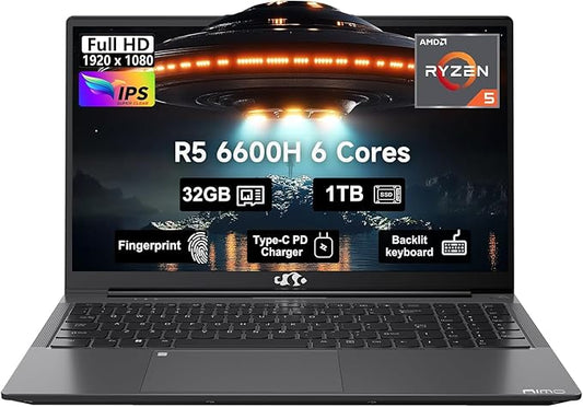 15.6 Business-gaming-Laptop, 6-Cores AMD Ryzen 5 6600H 660M 6nm GPU, 32GB DDR5 1TB SSD(Beat i7-1165G7 up to 4.5GHz)100W Type-C FHD IPS Laptop-Computer with Fingerprint Backlit Keyboard WiFi5 Win11