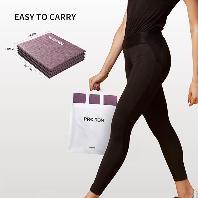 PROIRON Foldable Yoga Mat 0.24"/0.16" for Home Workout & Travel, Non Slip Travel Yoga Mats with Carry Bag, Packable Yoga Mat for Home Gym, Pilates, Fitness,Stretching
