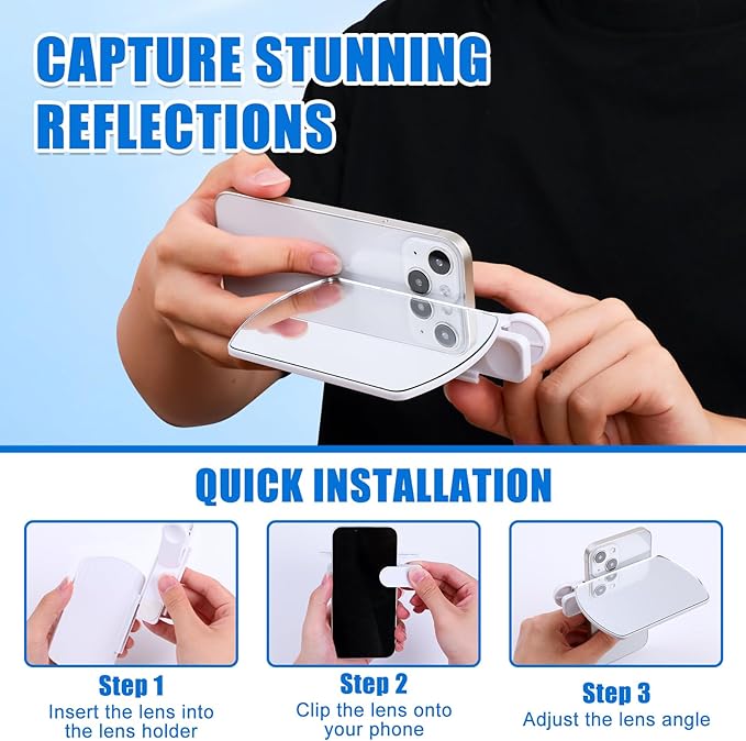 Weseecase Mirror Reflection Clip,Smartphone Camera Mirror Reflection Clip Kit,Adjustable Mobile Phone Reflection Camera Clip,Selfie Mirror Clip Reflection Mirror(White)