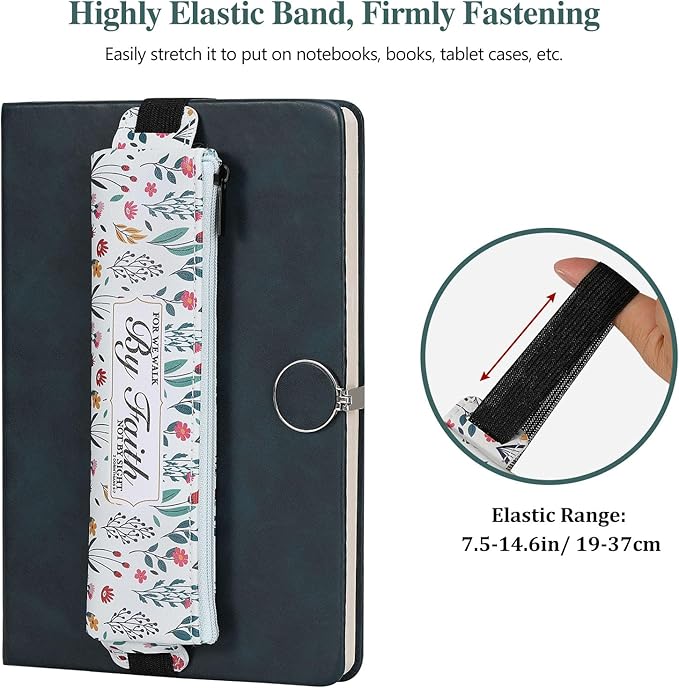 MoKo Elastic Pen Holder for Notebook, 4 Pieces PU Leather Pencil Case with Adjustable Band, Stationery School Supplies Zipper Bag for Planners, Journals, Book