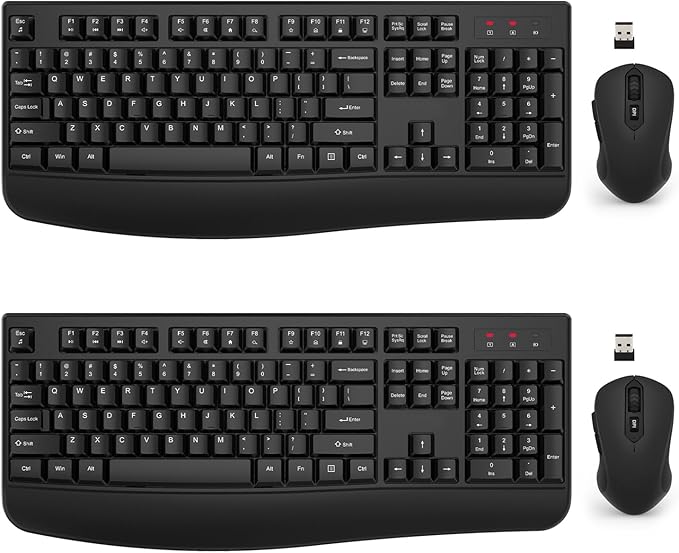 Wireless Keyboard and Mouse Combo, EDJO 2.4G Full-Sized Ergonomic Computer Keyboard with Wrist Rest and 3 Level DPI Adjustable Wireless Mouse for Windows, Mac OS Desktop/Laptop/PC(2 Pack)