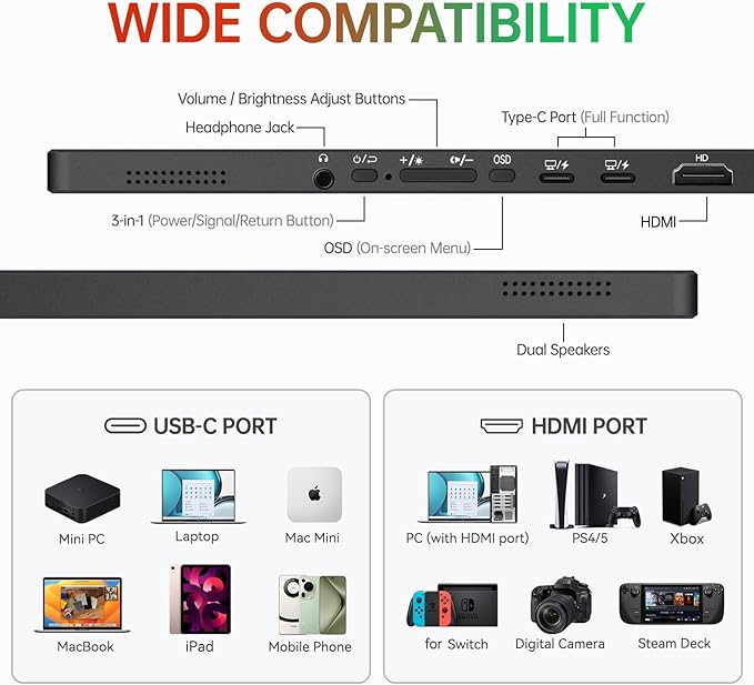 Intehill 14" Portable Monitor 2.5K, 2560x1600 Portable Screen for Laptop, 16:10 Travel Monitor with Tempered Glass, 100% sRGB HDMI Portable Display, Mobile External Display with Stand & Speaker, Q14ZA