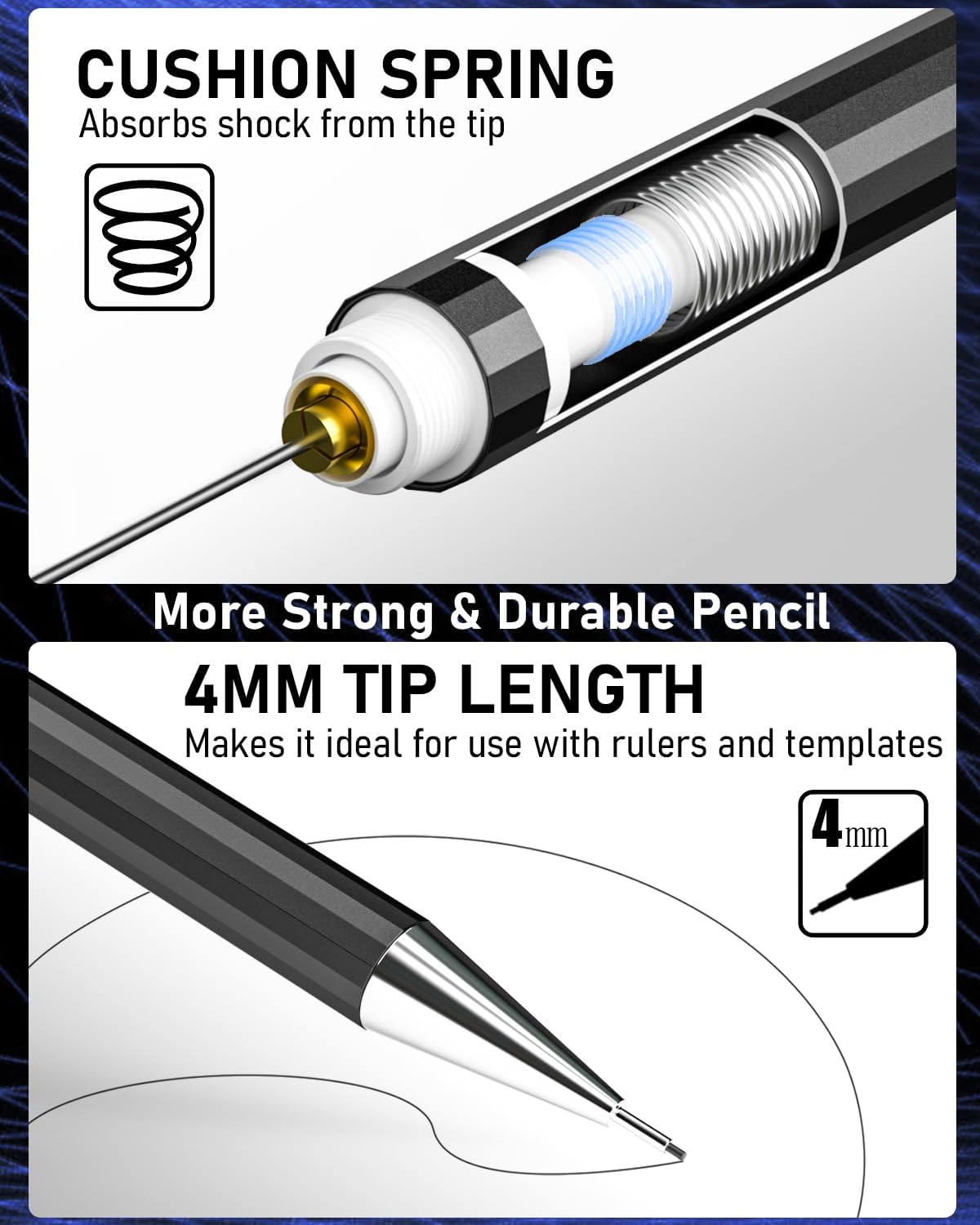 Nicpro 34PCS Black Art Mechanical Pencils Set, Metal Drafting Pencil 0.3, 0.5, 0.7, 0.9 mm & 2PCS 2mm Lead Holder (6B 4B 2B HB 2H 4H Colors) For Sketching Drawing With 19 Tube Lead Refills Case