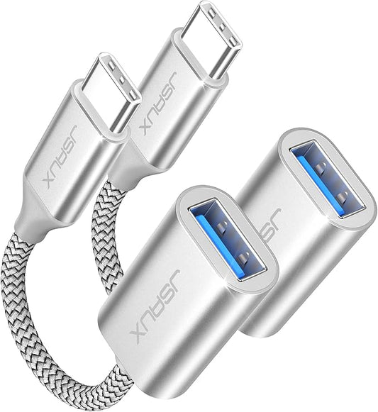JSAUX USB C to USB Adapter [2 Pack], USB Type C Male to USB 3.0 Female OTG Cable Thunderbolt3 to USB Adapter Compatible with MacBook Pro/Air 2019 2018 2017, Galaxy S23 S23+ Ultra Note 10 S9 S8-Silver