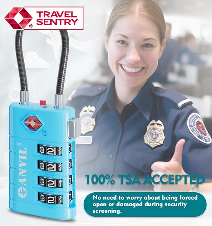 ANVIL 4 Digit Luggage Locks, TSA Locks for Luggage, Advanced TSA008 core, Alert Indicator for Your Travel Lock, Suitcase Lock. (2, Blue)