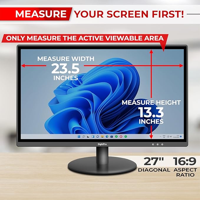 27 Inch 16:9 Computer Privacy Screen Filter for Monitor - Privacy Shield and Anti-Glare Protector