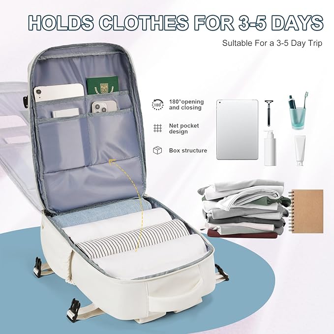 VECAVE Carry On Backpack for Women, Airline Approved Large Travel Backpack Flight Approved, Waterproof 14 Inch Laptop Backpack Business Work Backpacks Bag Men Mochila De Viaje Beige.