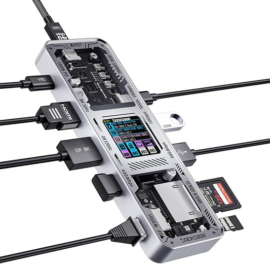 DOCKCASE Explorer Edition USB C Hub (10-in-1) with 4K@60Hz HDMI & DP, Gigabit Ethernet,1 USB-C and 3 USB-A Ports,100W Power Delivery, UHS-II TF/SD Card Slot for MacBook Air/Pro,XPS,and More