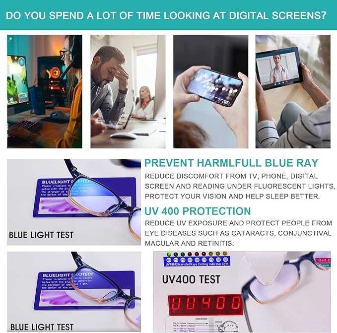 EYEURL Reading Glasses for Women, 2 Pack Blue Light Blocking Readers Lightweight Filter UV Ray/Glare Anti Eyestrain 1.5