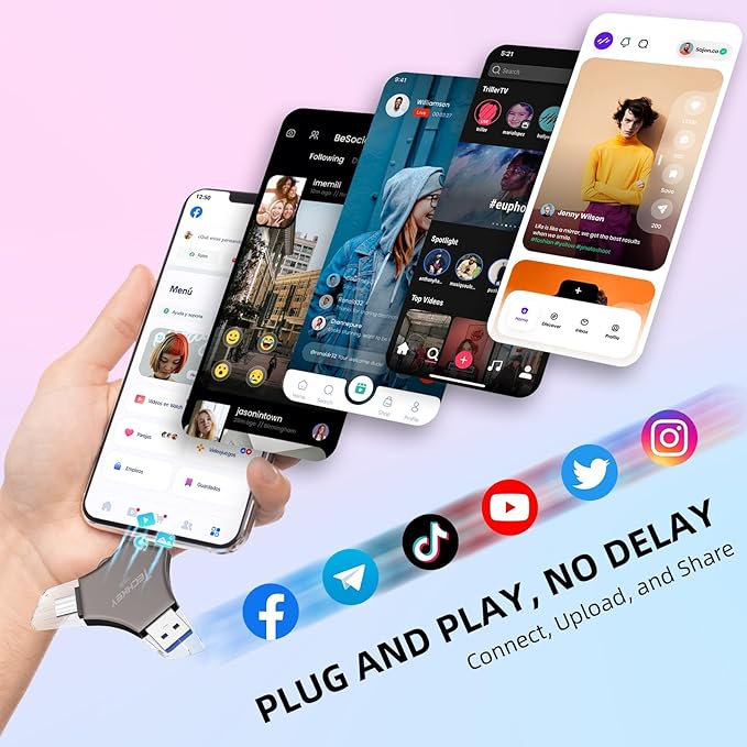 MFi Certified USB 3.0 Flash Drive 128GB for iPhone, 3in1 External Memory Photo Keeper Storage Stick for Picture/Video/Data Saver/Backup, High Speed Thumb/Jump/Hard Drives for iPad/Android/PC (Black)