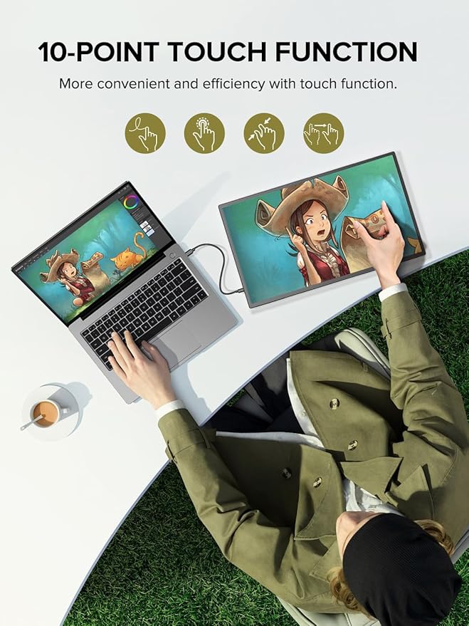 Portable Monitor Touchscreen 24.5”, 2K 165HZ Gaming Touch Monitor with FreeSync, 0.1ms, 180° Adjustable Kickstand & VESA, USB-C & HDMI, 400Nits IPS Large Travel Second Screen for Laptop, Game Console