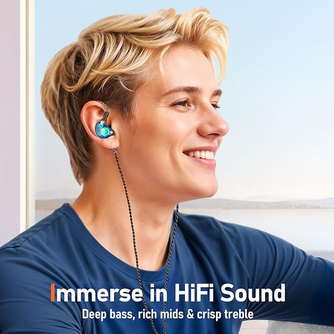 Vibes 202 Wired Earbuds - HiFi in Ear Monitor Headphones – Professional Noise-Isolating Ear Buds - Clear Sound, Deep Bass & Comfort-Fit IEM Earphones - MMCX to 3.5mm, Silver Plated Cord, Carrying Case