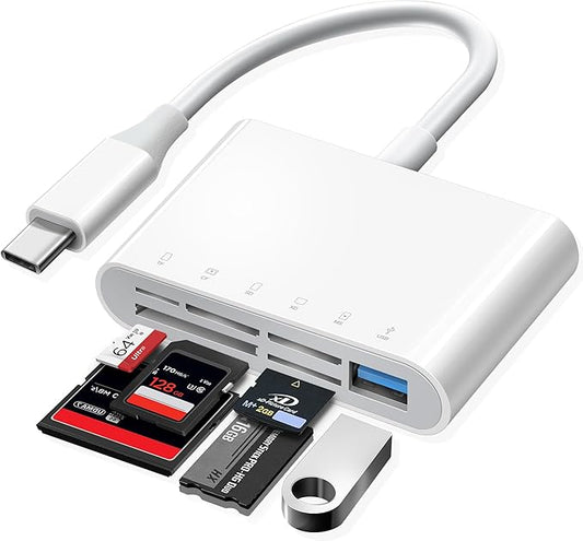 USB C SD Card Reader USB-C to SD MicroSD XD Picture MS Memory Stick Compact Flash Cards, Type C 6 Slots Trail Cameras Viewer Adapter for iPhone 15 16 iPad Mac Laptop MacBook More USBC Devices