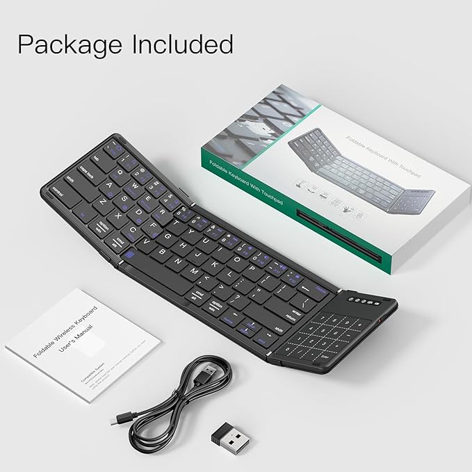 XIWMIX 2-in-1 Foldable Bluetooth Keyboard with Touchpad & Number Pad, Multi-Device Folding Wireless Rechargeable Portable Travel Keyboard for iPad,Laptop,PC,Compatible with Windows,iOS,Android,MacOS