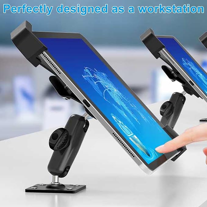 Tablet Wall Mount Lock Holder for 9-14" iPad, Metal Anti Theft Tablet Kiosk Mount with Secure Lockable for Conference Room, Desktop, Under Counter, Cabinet, Gym - Fits iPad, Galaxy Tab Series