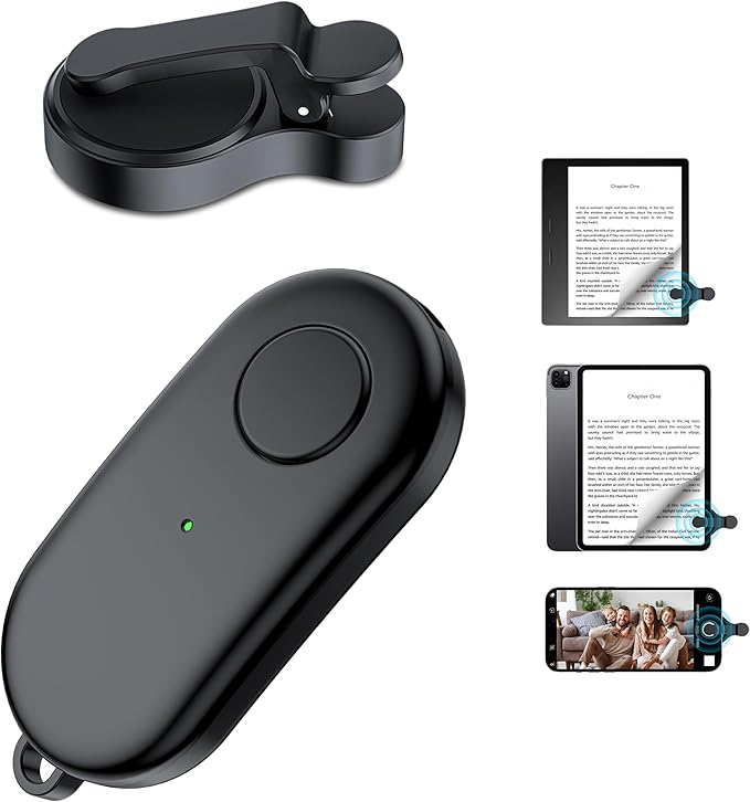 Remote Control Page Turner for Kindle Paperwhite Oasis Kobo eReaders,Kindle Clicker Page Turner Accessories for iPhone,iPad, Android Tablets Reading Novels,Camera Video Record&Shutter Selfie (Black)