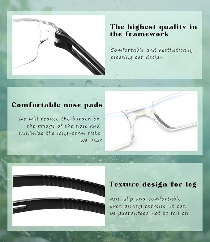 Viseng 3-in-1 Blue Light Reading Glasses & Sunglasses - Ultra-Light Rimless Readers for Men/Women, HD Vision Indoor/Outdoor + UV400 Protection (Frameless Design)+2.5