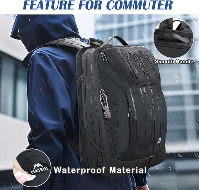 MATEIN Waterproof Laptop Backpack 17 Inch, Anti Theft Business Backpack with Lock & USB Charging Port, Large TSA Tech Backpacks College Computer Back Pack Gifts for Men Women Work Office Travel, Black