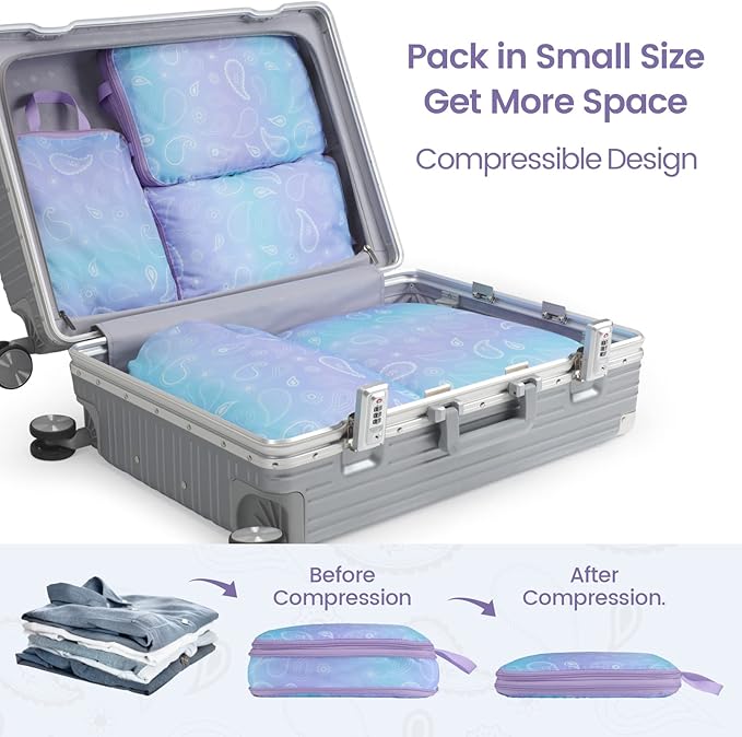 Cambond Compression Packing Cubes for Travel Women - Travel Bags Luggage Organizers Travel Essentials Compression Cubes for Travel Carry on Suitcases Organizer