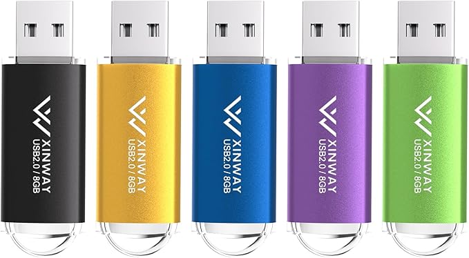 8GB USB 2.0 Flash Drive Thumb Drives Memory Stick Jump Drive Zip Drive, 5 Pack Mixed Colors: Black Blue Green Gold Purple