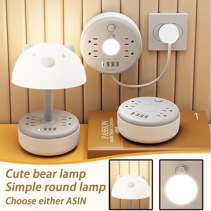 Power Strip Surge Protector with Night Light, 6FT Retractable Extension Cord, 4 AC Outlets, 1 Smart USB-A & 3 USB-C Ports, Portable Travel Power Strip for Home Office Dorm Hotel