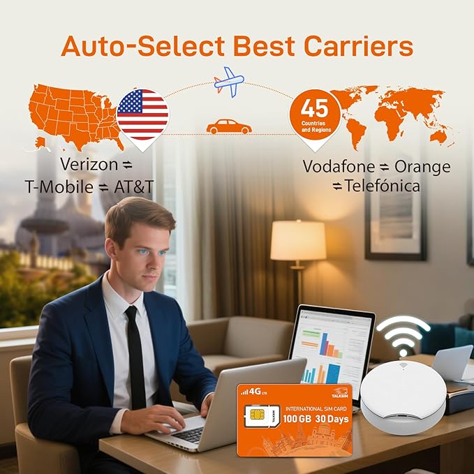 100GB 30Days International SIM Card for Europe Travel, 4G LTE Data Only SIM Card Support 45 Countries USA, UK, Europe, Asia and Africa, Compatible Unlocked Devices – No Contract