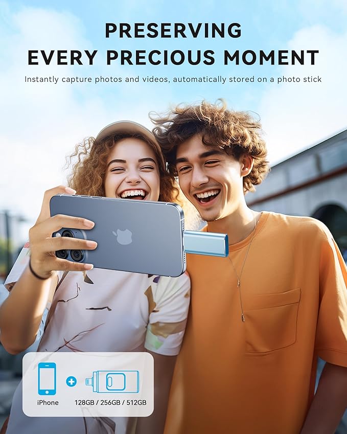 Apple MFi Certified 256GB Flash Drive for iPhone Thumb Drive Photo Stick, USB Memory Stick iPhone Flash Drive for Photos Videos, High Speed Jump Drive Compatible for iPhone/iPad/Android/PC (Blue)