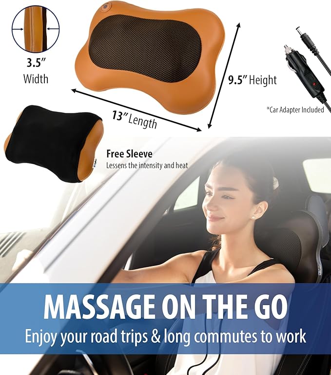 Zyllion Shiatsu Back and Neck Massager with Heat - 3D Electric Kneading Deep Tissue Massage Pillow for Muscle Pain Relief, Brown, ZMA-13