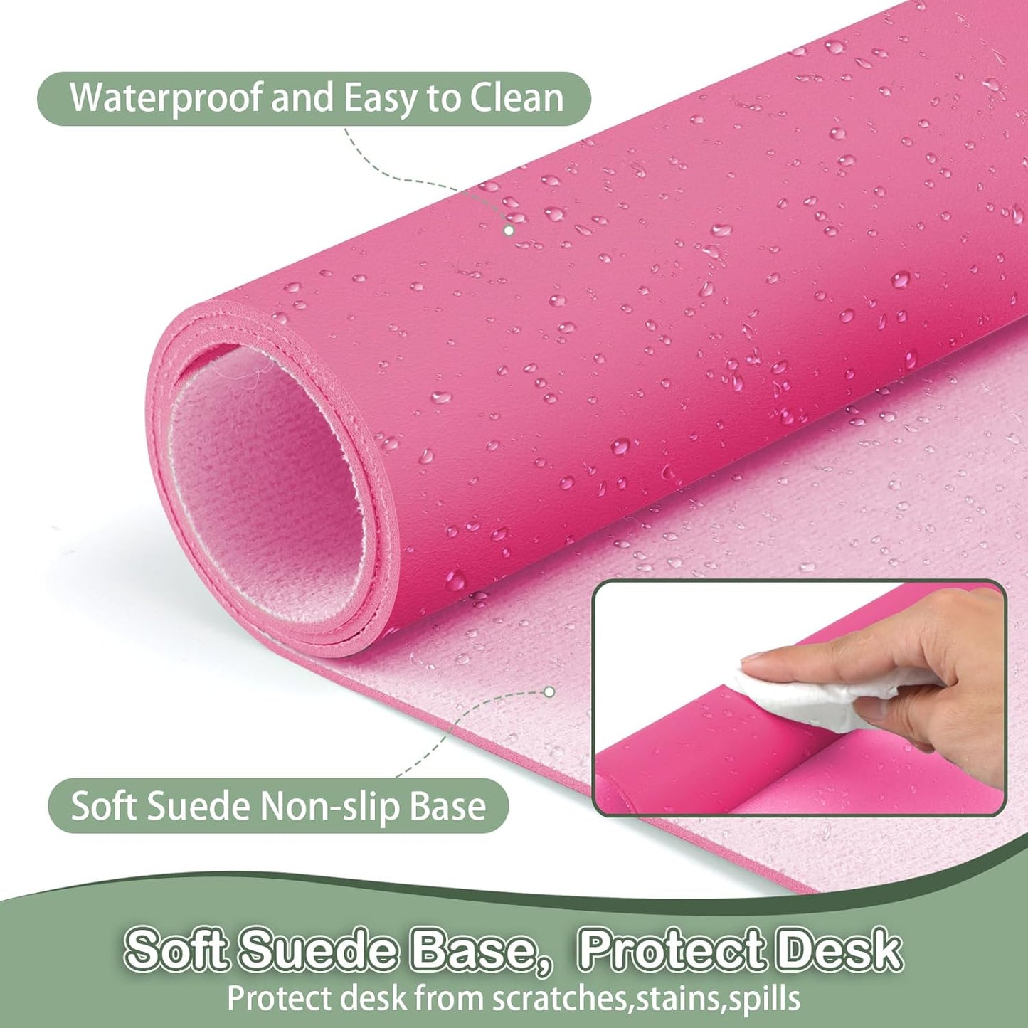 Boutilon Leather Desk Pad Protector,Non-Slip Mouse Pad,Laptop Desk Pad,Office Mouse Mat,Waterproof Leather Desk Blotter,Desk Writing Pad for Office and Home (S-Rose Pink,24"x 14")