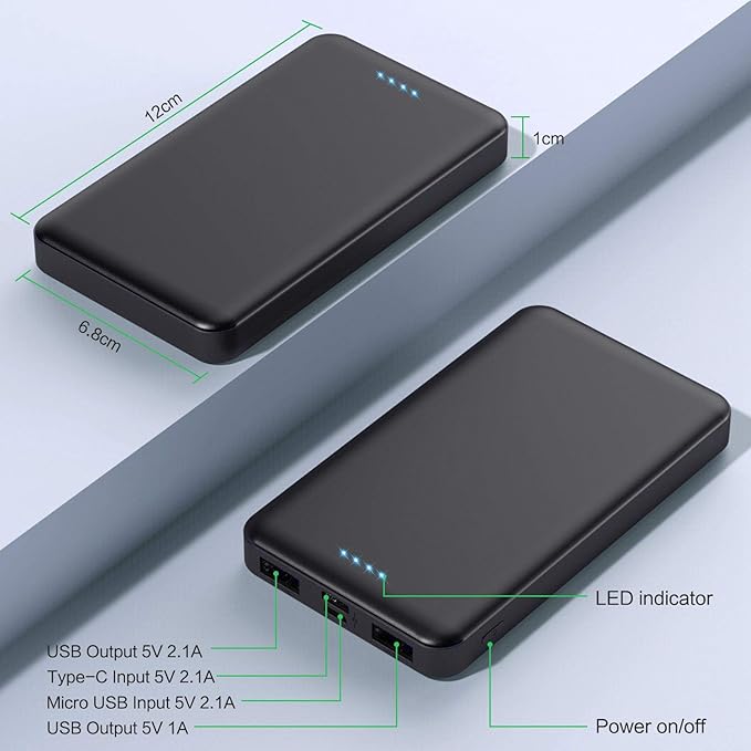 [2 Pack]Portable Charger Power Bank 10000mAh,Ultra Slim Portable Phone Charger with USB C Input & 2 Output Backup Charging External Battery Pack Compatible with iPhone 16/15/14/13/12,Android Phone etc