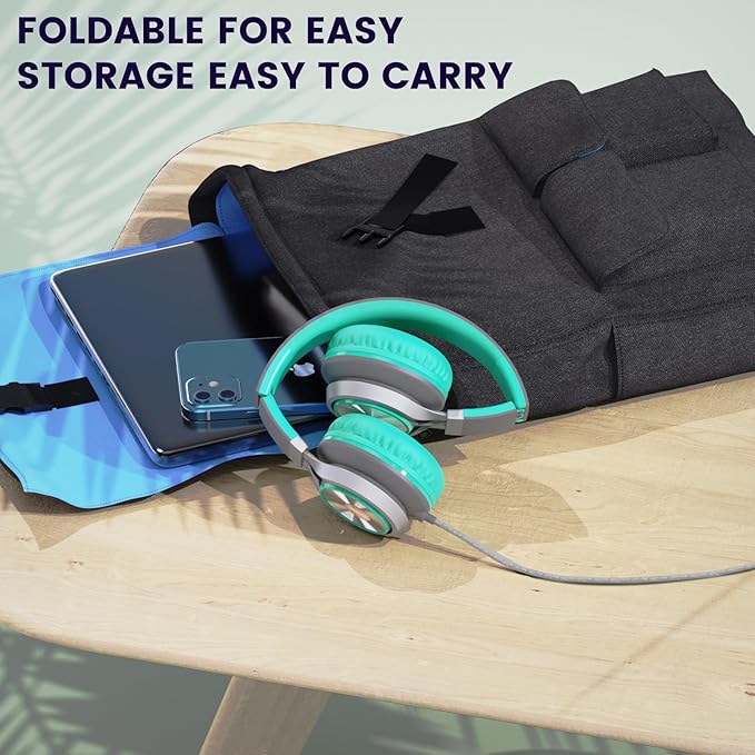 INFURTURE USB C Headphones Wired with Mic & Volume Control,Tangle-Free Plaiting Line,Type C Over/On-Ear Headphones,Lightweight Foldable for Smartphone,Tablet,iPhone 16/15 Series (Green)