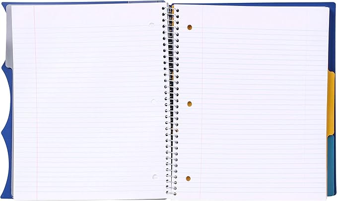 Mintra Office Durable PREMIUM Spiral Notebook, ((Blue, 3 Subject, 8.5in x 11in)), Fabric Covered Coils, No Snags, Removable Adjustable Pocket Dividers, Ruler, Organization, Customizable
