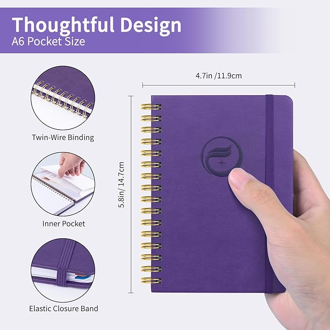 Small Password Book with Alphabetical Tabs, Password Keeper Book for Seniors, Individual & Colorful Tabs, Spiral Hardcover Password Notebook Small for Website Logins, 4.7" x 5.8", Purple